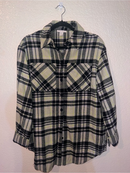 Topshop Jackets & Blazers - Topshop Black & Light Green Plaid Button-Down Shacket